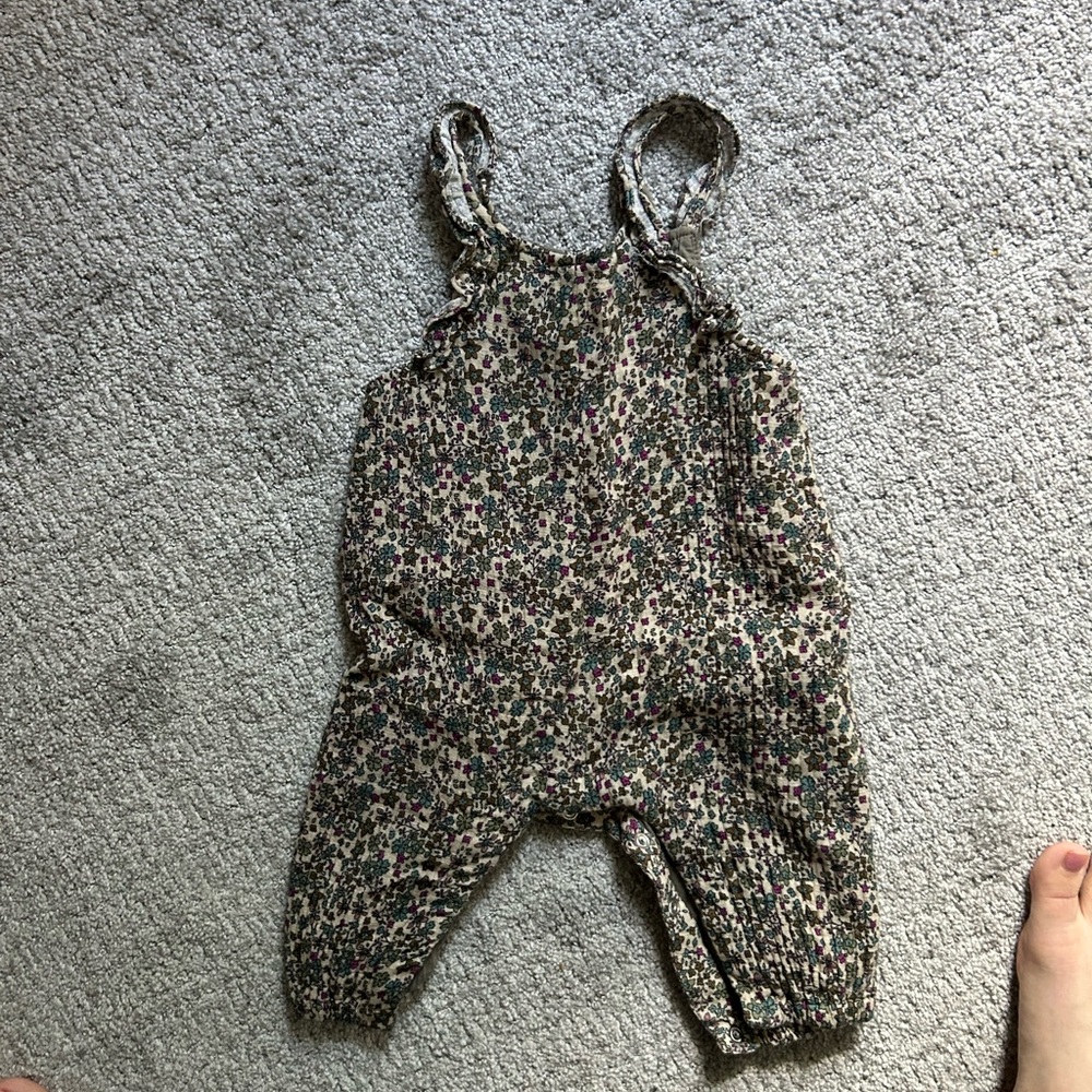 Zara Floral Printed One-Piece Romper in Cream, Green, Pink